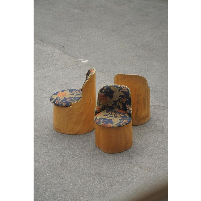 Mid-Century Swedish Pine Stump Chair / Kubstol with Floral Upholstery, 1960s For Sale - Image 15 of 18