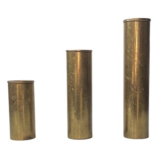 Danish Modern Cylindrical Candleholders in Brass by Peter Jensen, 1970s, Set of 3 For Sale