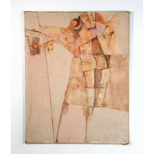 Peach 1960's Abstract Expressionist Horse & Rider Acrylic Canvas Painting For Sale - Image 8 of 8