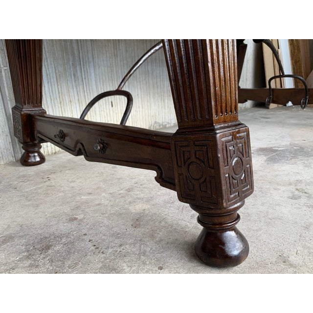 Late 19th Spanish Walnut Dining Fratino Table with Iron Stretcher For Sale - Image 10 of 18