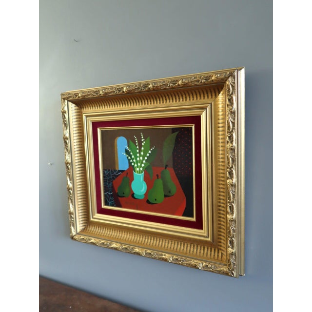 Mid 20th Century Mid-Century Modern 'Lily of the Valley With Pears' Vintage Original Still Life Oil Painting by Swedish Artist Eric Cederberg (1897-1984), Framed For Sale - Image 5 of 12