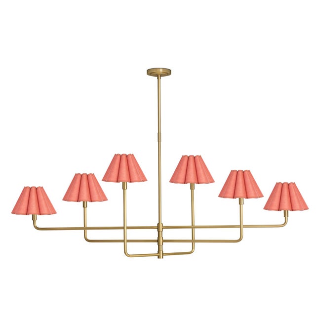 The Polly Chandelier embodies grace and versatility with its six shades, delicately crafted from wild poppy linen and sewn...