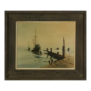 Vintage Southern California Seascape With Boats -- "Foggy Morn" by Richard Soderman