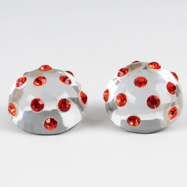 Contemporary Kaso Acrylic and Orange Crystal Jeweled Earrings For Sale - Image 3 of 5