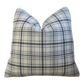 Black, Gray & White Cotton Plaid Feather/Down Pillow For Sale