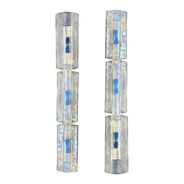 3 Tier 1970s Murano Glass Wall Sconces by Carlo Nason for Av Mazzega – Set of 2 For Sale