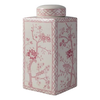 Jardin Blush Chinoiserie Tea Caddy Jar, Large For Sale