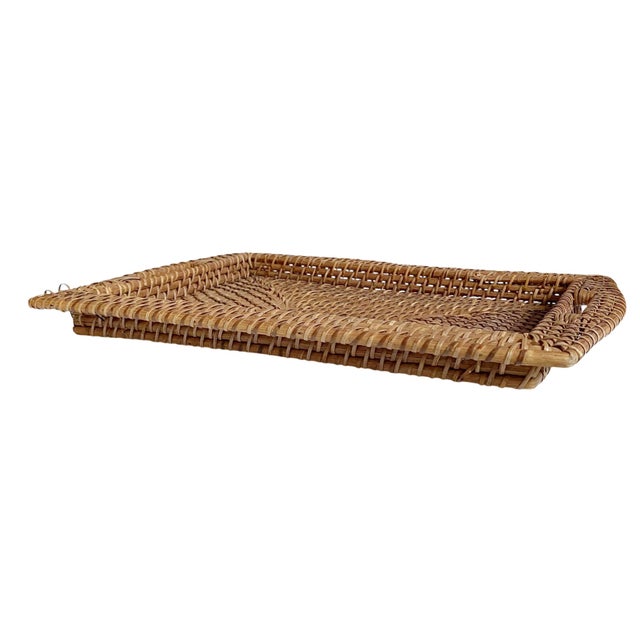 Woven Rattan Serving Tray With Handles For Sale In New York - Image 6 of 6