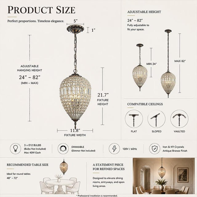 WF & OS: Add a soft vintage charm to your space with this French-inspired crystal pendant. The handcrafted design features...