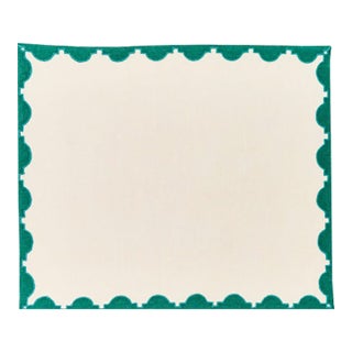 Misette Monaco Appliqué Border Linen Placemats - Set of 4, Green For Sale