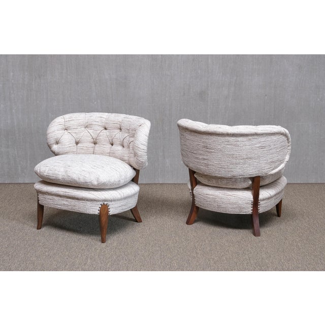 Lounge Chairs in Pierre Frey Tweed and Beech by Otto Schulz, Sweden, 1940s, Set of 2 For Sale - Image 4 of 15