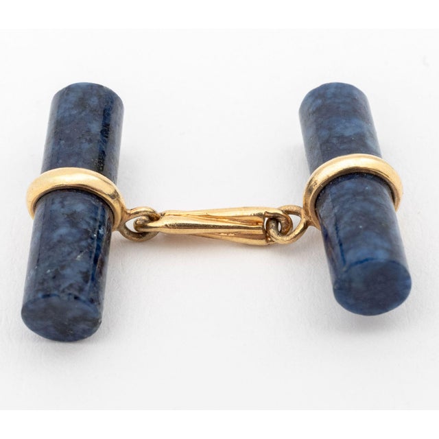 Blue 14k Yellow Gold Lapis Cufflinks For Sale - Image 8 of 8
