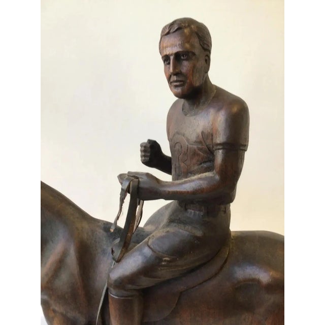 1970s Juan Carlos Harriott on His Polo Pony Carved Wood Sculpture by E. Dombrowe For Sale - Image 10 of 13