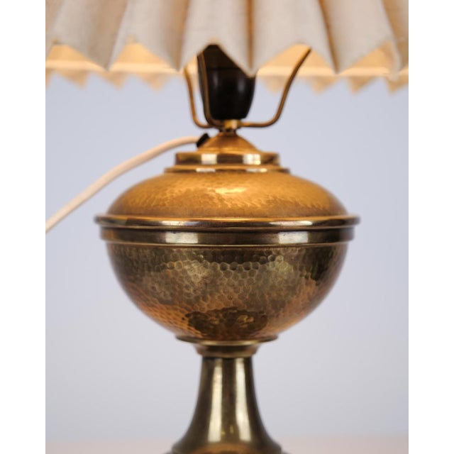 Gold Brass Lamp with White Shade, 1930s For Sale - Image 8 of 10