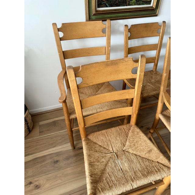 Late 20th Century A Set of Four Rustic Vintage Oak and Rush Seat Dining ...