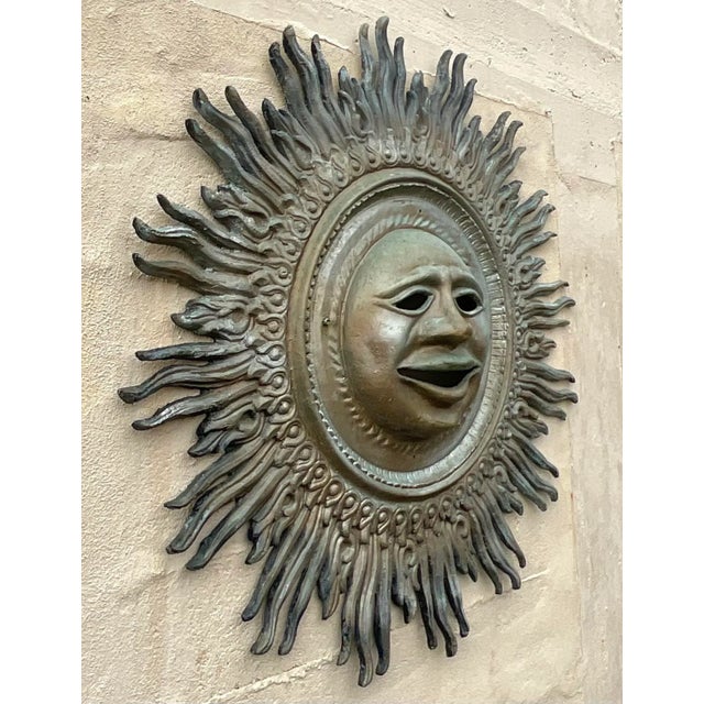 Vintage Boho Monumental Patinated Cast Aluminum Sun Wall Sculpture For Sale In West Palm - Image 6 of 9