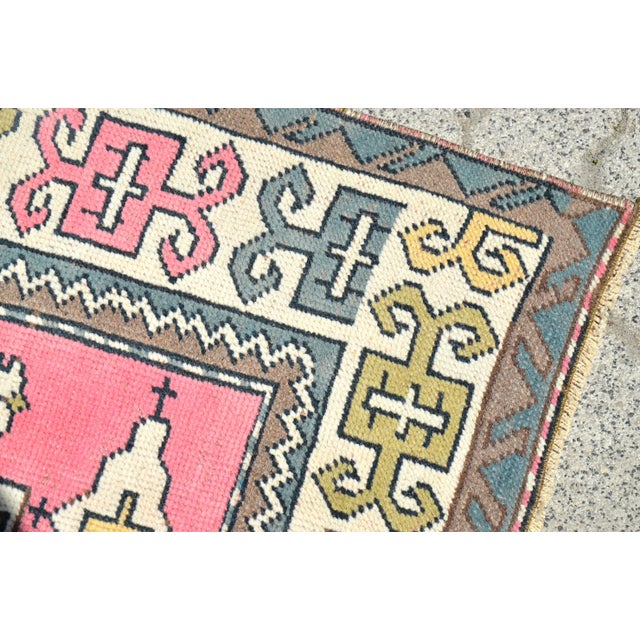 Hot Pink Vintage Pink and Blue Oushak Area Rug For Sale - Image 8 of 11