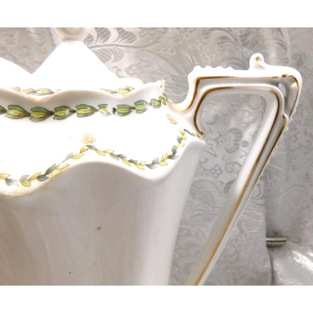Traditional Late 18th Century White Reinhold Schlegelmilch Rs Prussia Chocolate Pot With Green and Gold Trim For Sale - Image 3 of 10