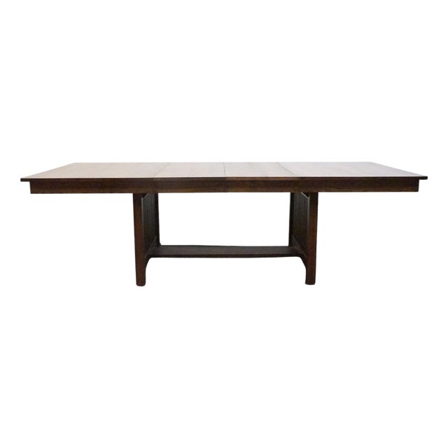 Canadel Furniture Solid Oak Mission Style Arts & Crafts 102" Trestle Dining Table 8020bc-Bra000-Pta - Made in Canada For Sale