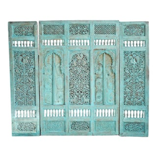 Early 20th Century Antique Blue City India Jodhpur Wood Panels For Sale