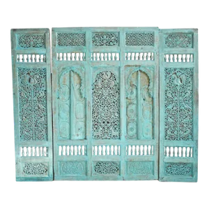 Early 20th Century Antique Blue City India Jodhpur Wood Panels