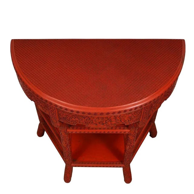 Red Antique Chinese Qing Cinnabar Lacquer Carved Console Table For Sale - Image 8 of 12