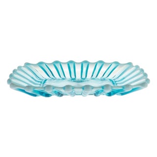 Antique Opalescent Victorian Brideshead Blue Pearline Pressed Glass Tray from Davidson For Sale