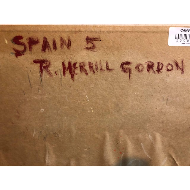 Abstract Orange Squares on Yellow "Spain" Stencilled Letters Mod Oil Painting For Sale - Image 4 of 6