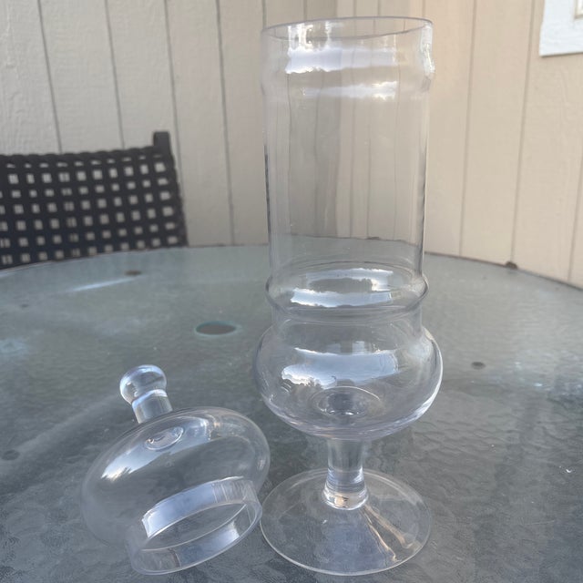 Empoli Apothecary Jar with lid. Hand blown in Italy in the 1960's. This is a very well made elegantly shaped apothecary...