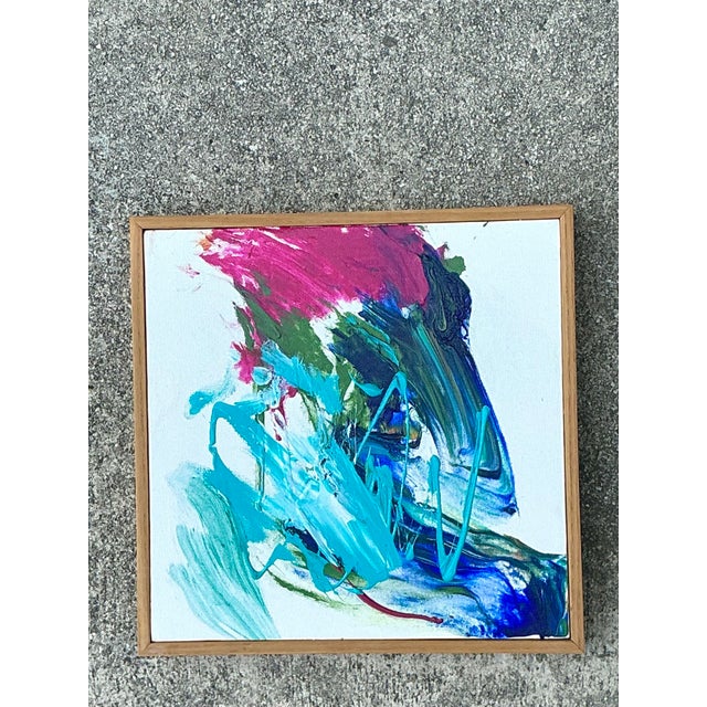 Vintage Original Abstract Oil Painting on Canvas For Sale - Image 10 of 12