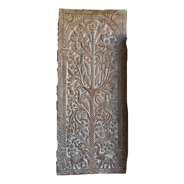 Hand-Carved Tree of Life With Birds – Vintage Wood Wall Art or Rustic Barn Door Panel 84x36 For Sale