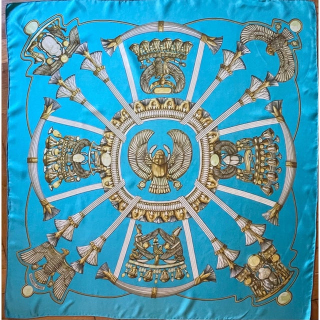 Gold HERMÈS ÉGYPTE Silk Scarf designed by Latham Caty 1970 For Sale - Image 8 of 10