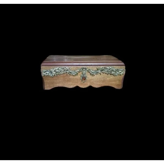 Traditional Country Rustic Elegant Box: Solid Wood, Hinged Lid, Gold Tone Trim, Scalloped Walnut Ornamental Facial Tissue Napkin Holder Decor For Sale - Image 9 of 10