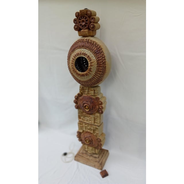 1970s Bernard Rooke monumental brutalist stoneware floor lamp base. The clay body of this totem is 100% structurally...