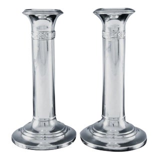 Antique English Edwardian Sterling Silver Candlesticks- a Pair For Sale