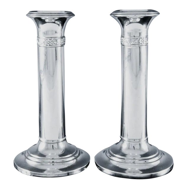 Antique English Edwardian Sterling Silver Candlesticks- a Pair For Sale