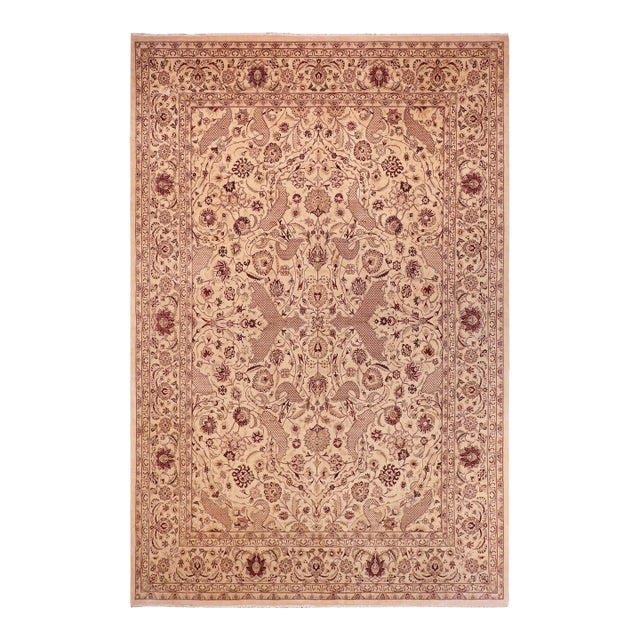 Shabby Chic 1990's Pak-Persian Beige/Red Wool Rug - 9'1'' X 12'0'' For Sale