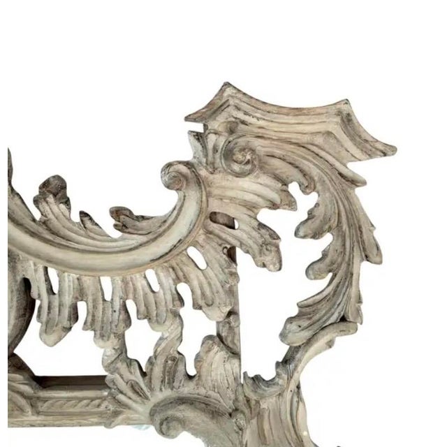 Chinese Chinese Chippendale Style Whitewashed Wall Mirror, Hand-Carved Wood For Sale - Image 3 of 9