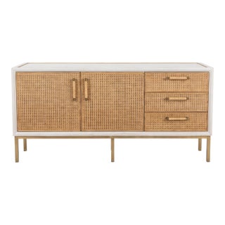 Serena & Lily Whitewashed Cane Front Rattan Buffet Sideboard Bar Credenza For Sale