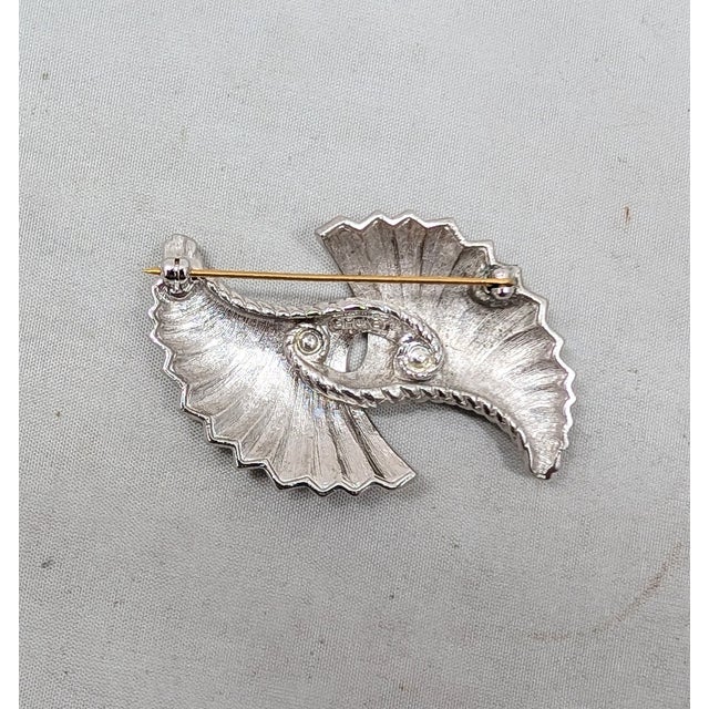 Metal Vintage 1984 Signed Monet Matte & Smooth Rhodium Plated Brooch For Sale - Image 7 of 8