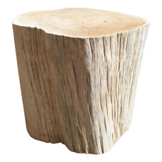 Tree Trunk Side Table Solid Teak Wood Bleached Finish Modern Organic For Sale