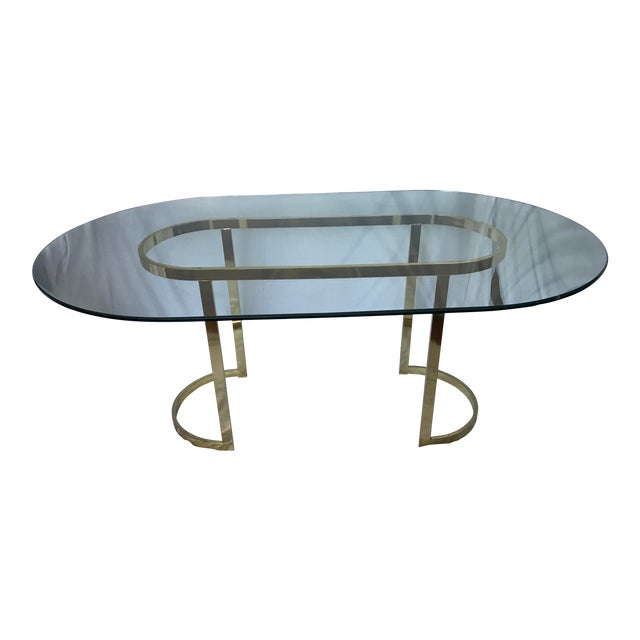 Design Institute of America Vintage Oval Brass and Glass Table in the