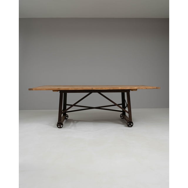 1900s French Industrial Table On Wheels For Sale - Image 10 of 10