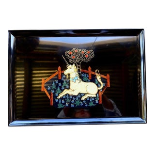 Rare Vintage Couroc Unicorn Serving Tray | Mid-Century California Cocktail Barware | Brass Inlay Art For Sale