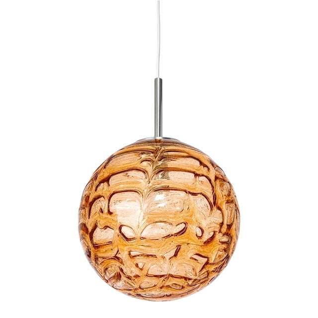 German Pink Murano Ball Pendant Light from Doria, 1970s For Sale