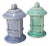 1950s Teal and Periwinkle Ceramic Lantern Salt & Pepper Shakers For Sale
