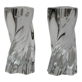 Pair of Baccarat French Crystal Modern Twist Candlesticks For Sale