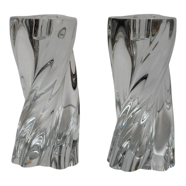 Pair of Baccarat French Crystal Modern Twist Candlesticks For Sale