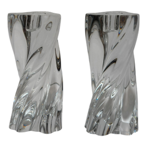 Pair of Baccarat French Crystal Modern Twist Candlesticks