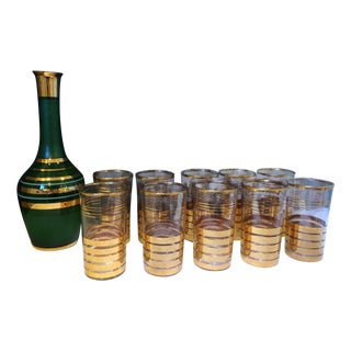 Holiday Christmas Bar Set with Culver Gold Glasses For Sale